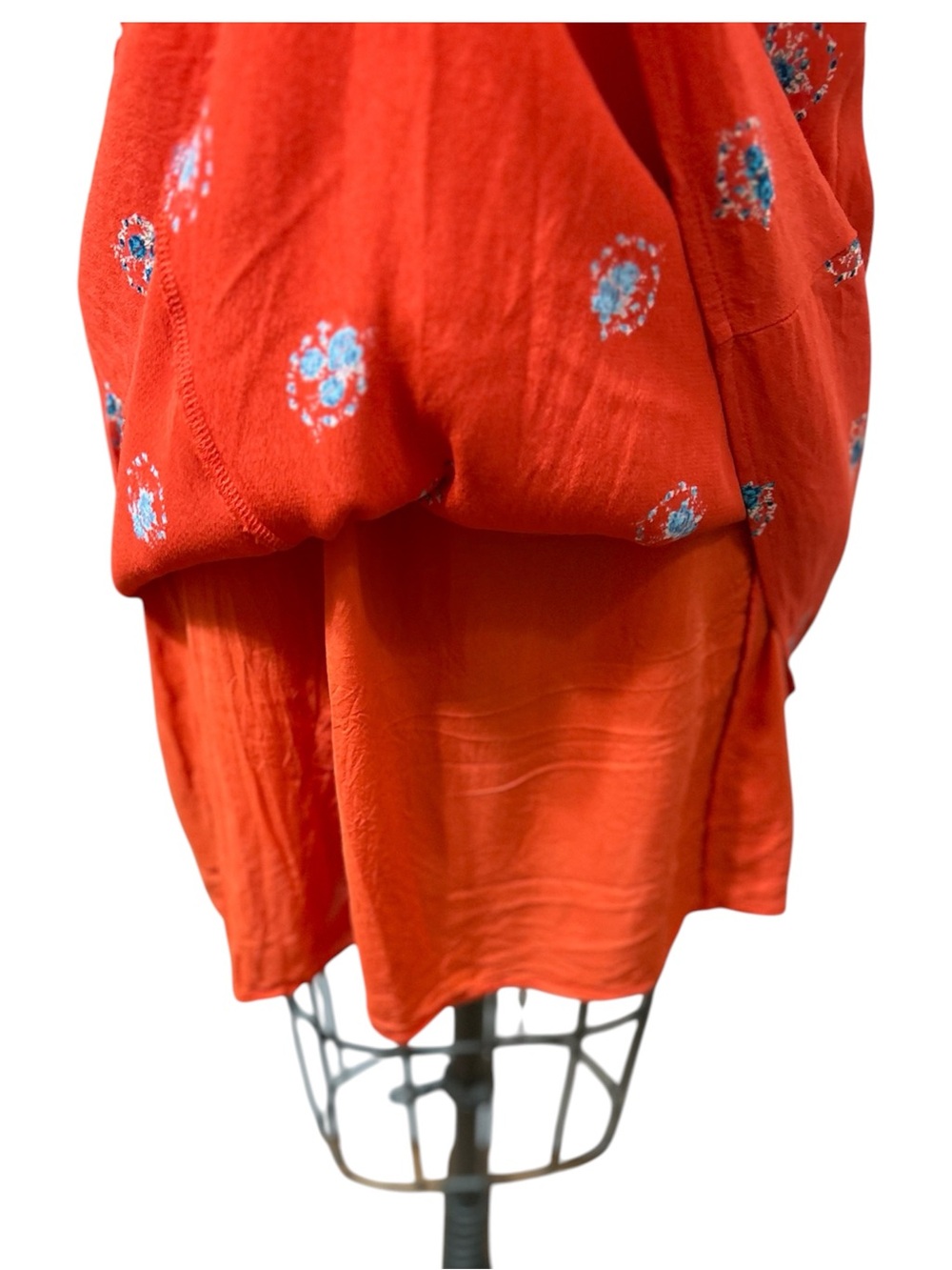 FREE PEOPLE Women Mocking Bird Backless Coral Red Lace Floral Mini Dress size 12 - Picture 10 of 16
